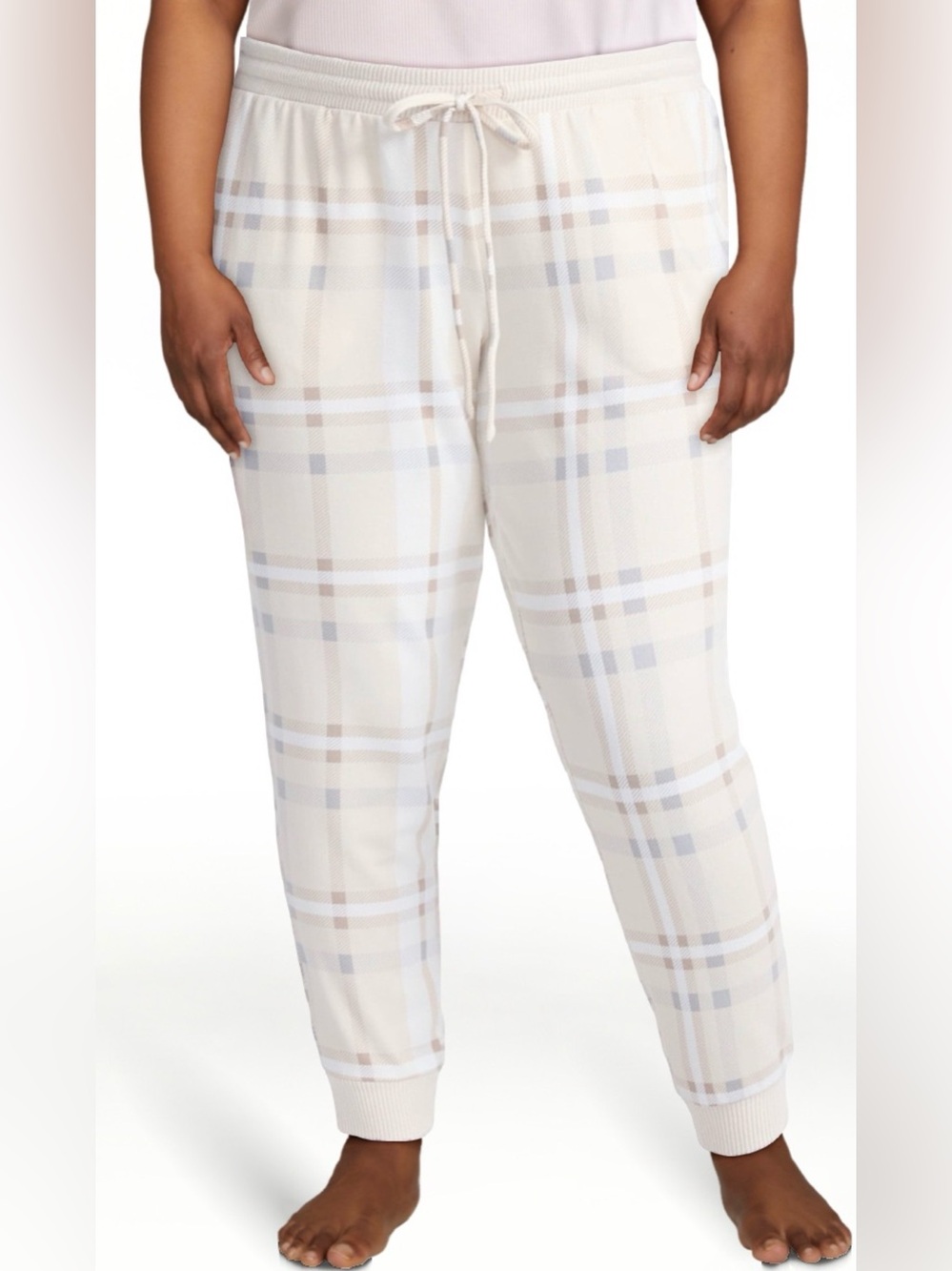 Joyspun plus size Hacci knit Plaid Drawstring Joggers with pockets, size 2X
